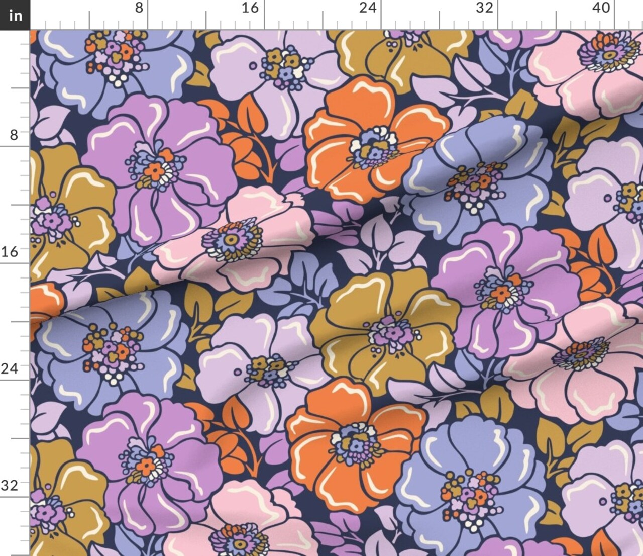 Maximalist Colorful Floral Garden Botanical Retro Bold Florals Maximalism Purple Pink Mustard Large Scale Vintage Glam Caftan Summer Spring Custom Printed Fabric by Spoonflower Various Fabrics by the Yard or Fat Quarter
